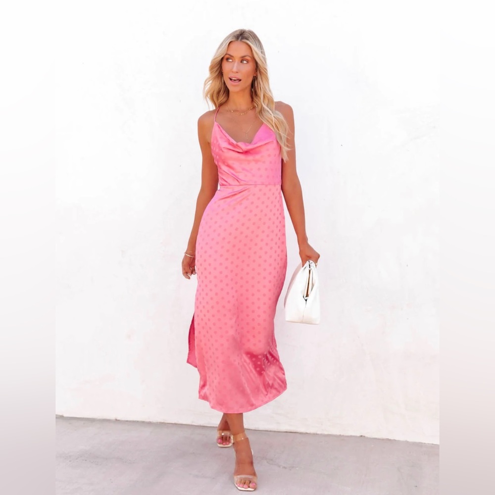 Pink Satin Polkadot Slip Dress